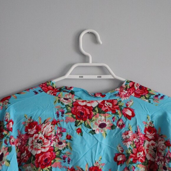 Floral Women's Sz L/XL Open Front Mid Sleeve Cover Up Wrap Kimono Robe - Picture 6 of 10